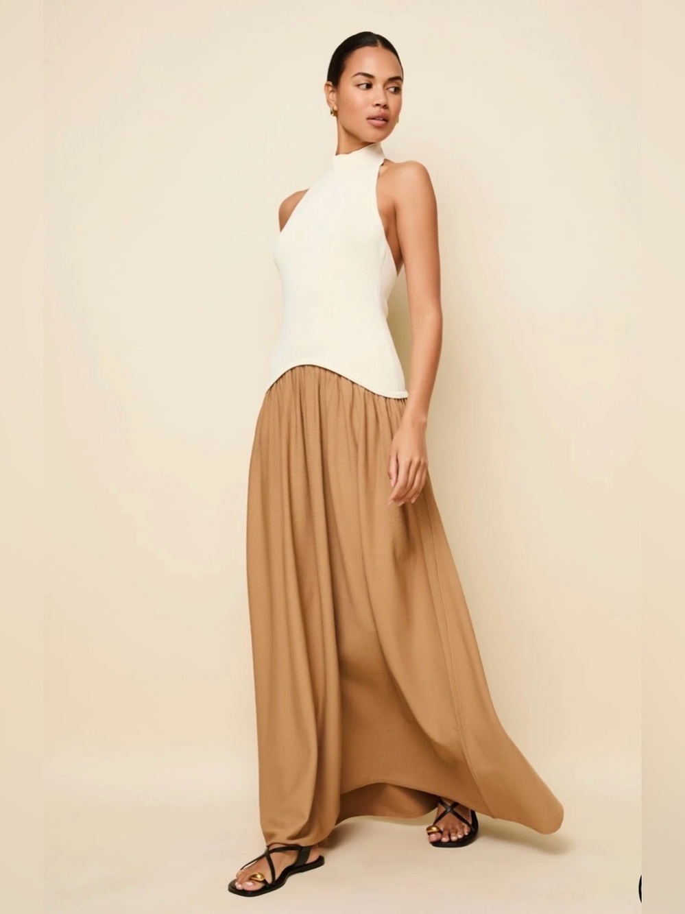 Solid & Striped Halter Soglio Maxi Dress Ecru Camel Knit Size M NWT